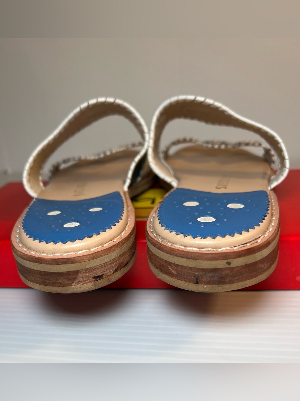 Jack Rogers Lauren Blue & White Double Scalloped Strap Slide Sandals Size 8.5 - Picture 4 of 10